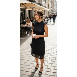 Black Lace Ruffle Mock Neck Flutter Pencil Midi Dress Cocktail  Whimsigoth Witch